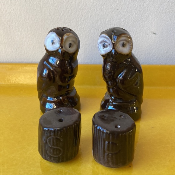 Vintage MCM Japan 2 sets of salt and pepper shakers owl figurines and trees - Picture 4 of 13